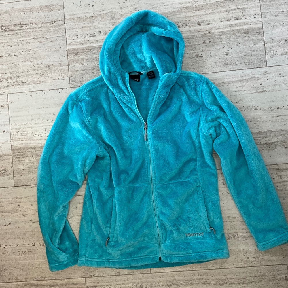 Marmot Osito women’s silken fleece XL Turquoise Blue hooded coat jacket